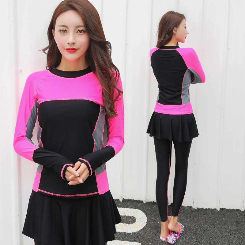 2018 New Large Size Swimsuit Split Long Sleeve Trousers with Skirt Fashion Sexy Sports Student Extra Large Swimsuit