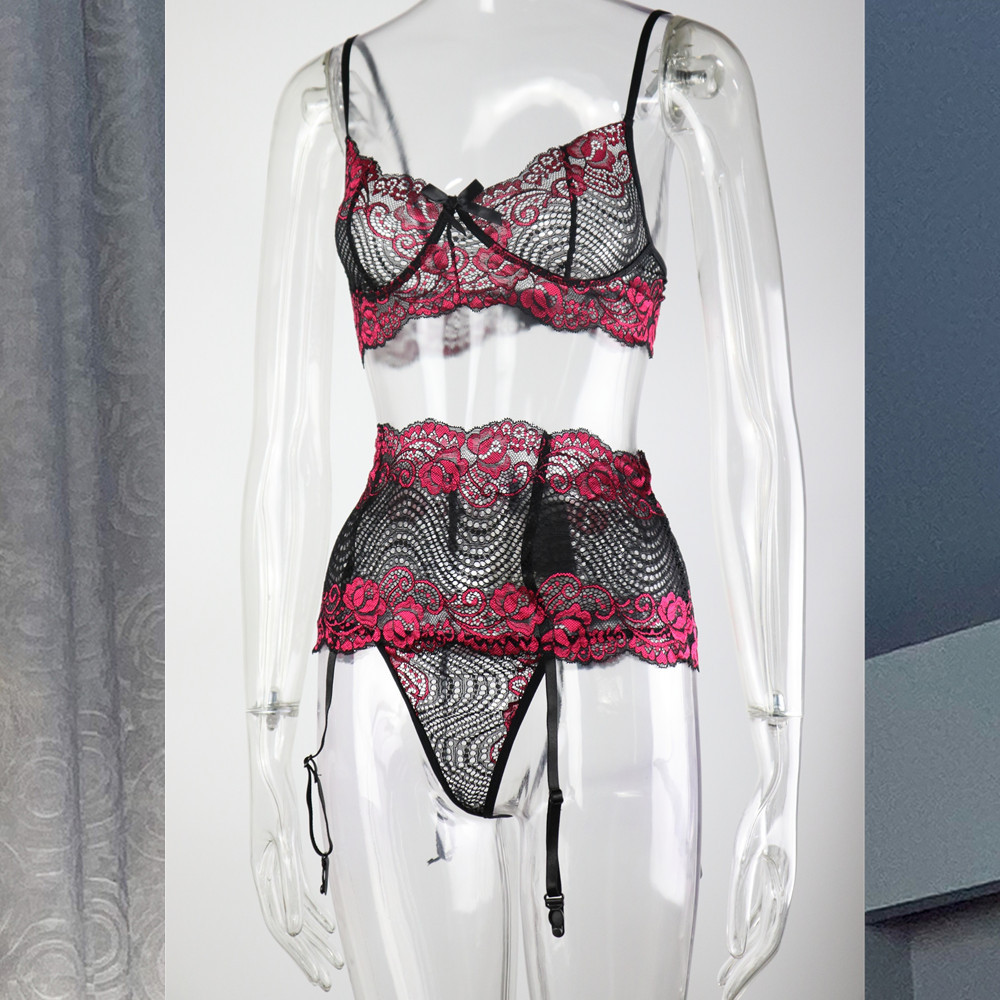 ins Internet celebrity sexy breasted underwear suit Garter sexy pajamas French new suit three-point pajamas