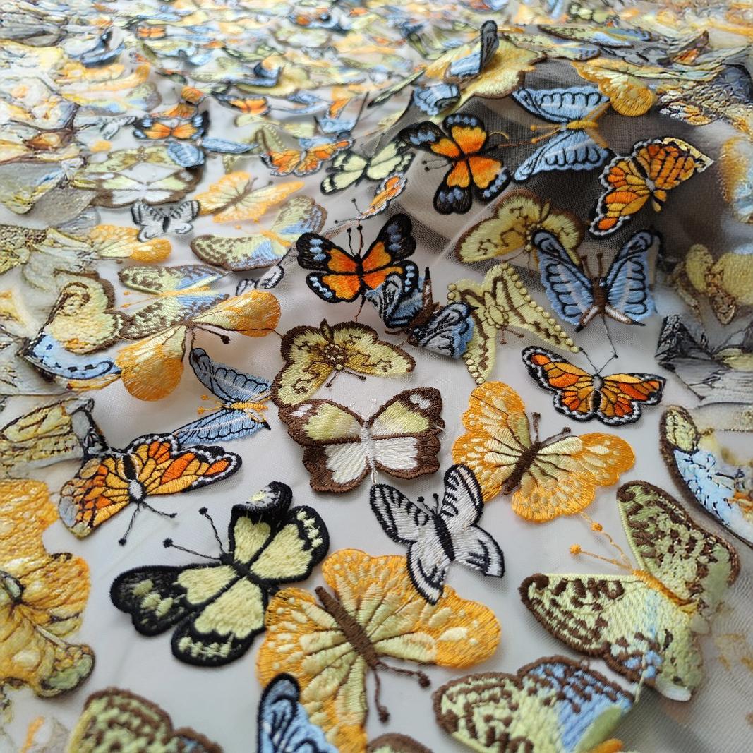 Picture of Three-Dimensional Butterfly Embroidery Fabric, Mesh Embroidery, Multi-Color Water-Soluble Embroidery with Full Blessings, Three-Dimensional Butterfly Flying Embroidery
