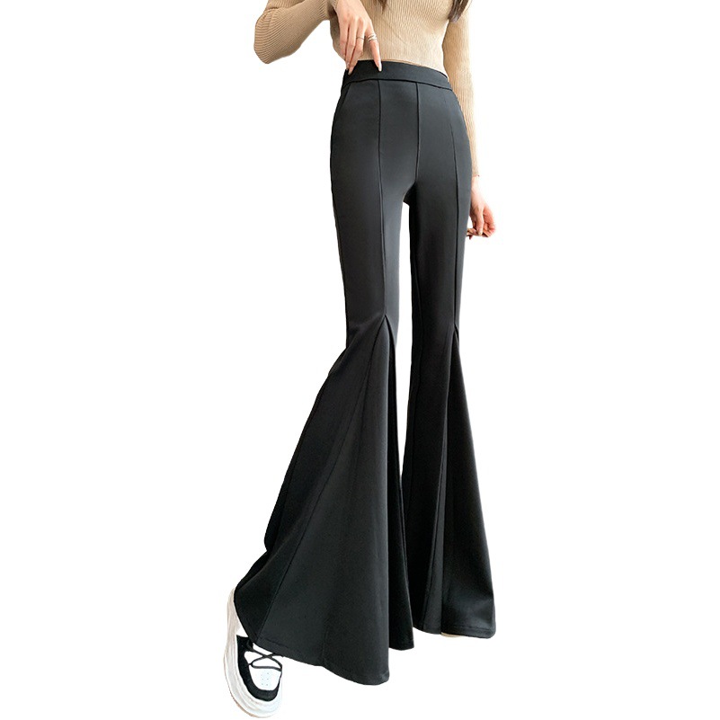 2025 Autumn Real Shot Slim Fit Leg-Lengthening High-Waisted Flared Pants European and American Style Fishtail Hem Trendy Women's Pants