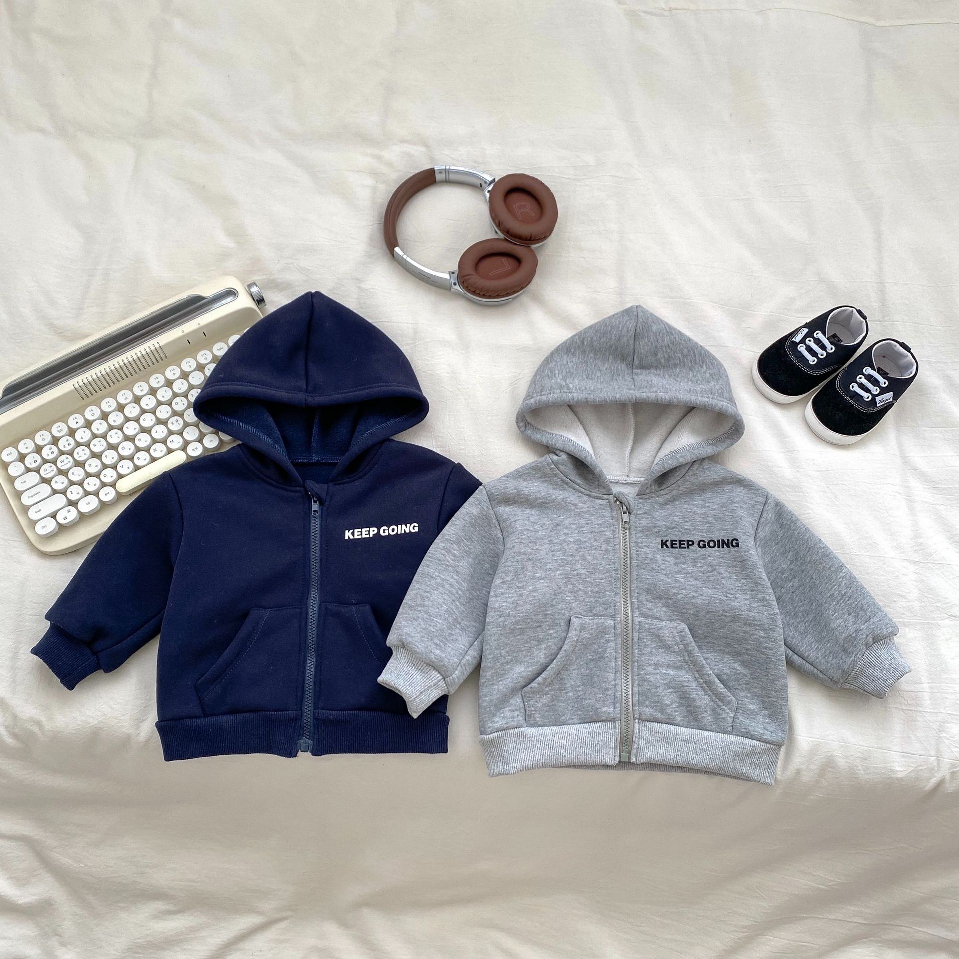 Ins New Autumn and Winter Boys' Velvet Hooded Jacket Letter Cardigan Sweatshirt Baby Boy Trendy Top Jacket