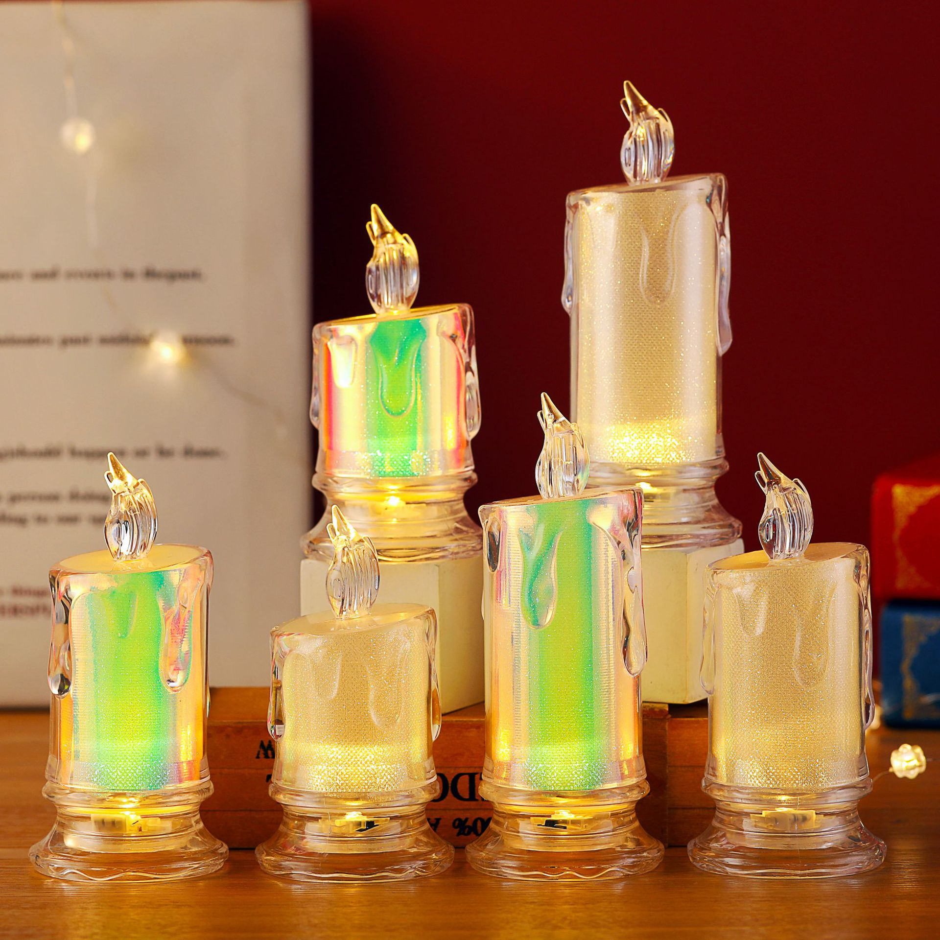 Cross-border crystal candle transparent tears smokeless tea wax led electronic candle light Halloween decoration atmosphere night light