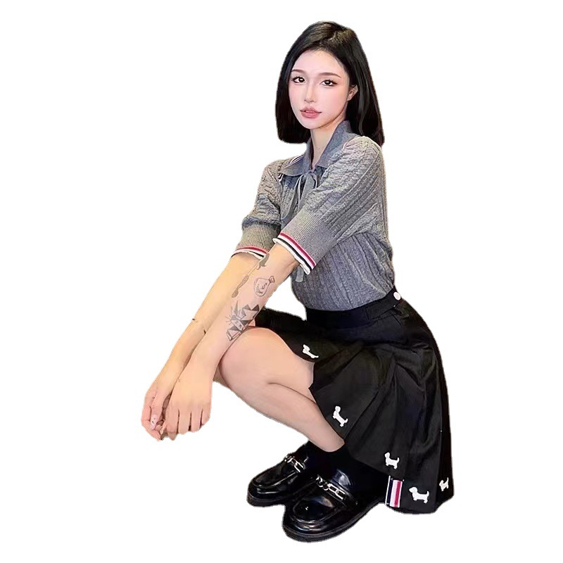 Picture of Tb22 New Summer Puppy Embroidered Pleated Skirt Casual, Fashionable and Comfortable Short Front and Long Back Skirt Slimming Look