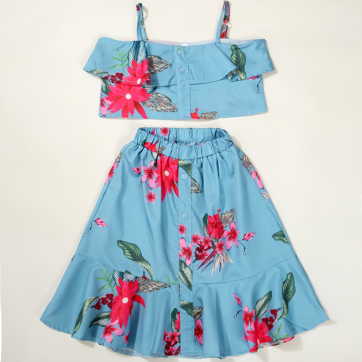 Children's Clothing Summer Girls European and American Style Export Camisole + Long Skirt Girls Two-Piece Chiffon Printed Suit