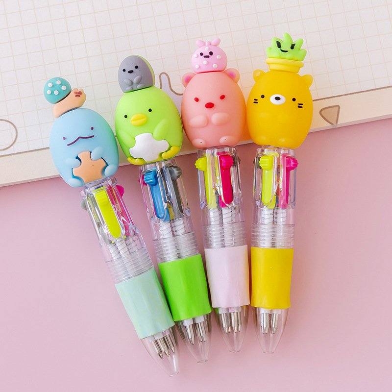Picture of Korean cute cartoon cute head four-color mini color ballpoint pen student stationery gift prizes wholesale