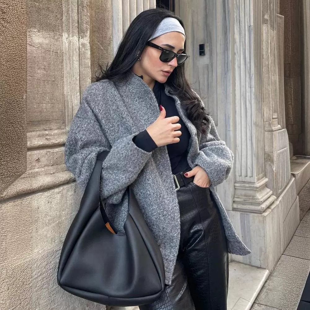 Amazon AliExpress Wish Women's Top All-match Casual Bomber Jacket with Collar and Hidden Button Coat