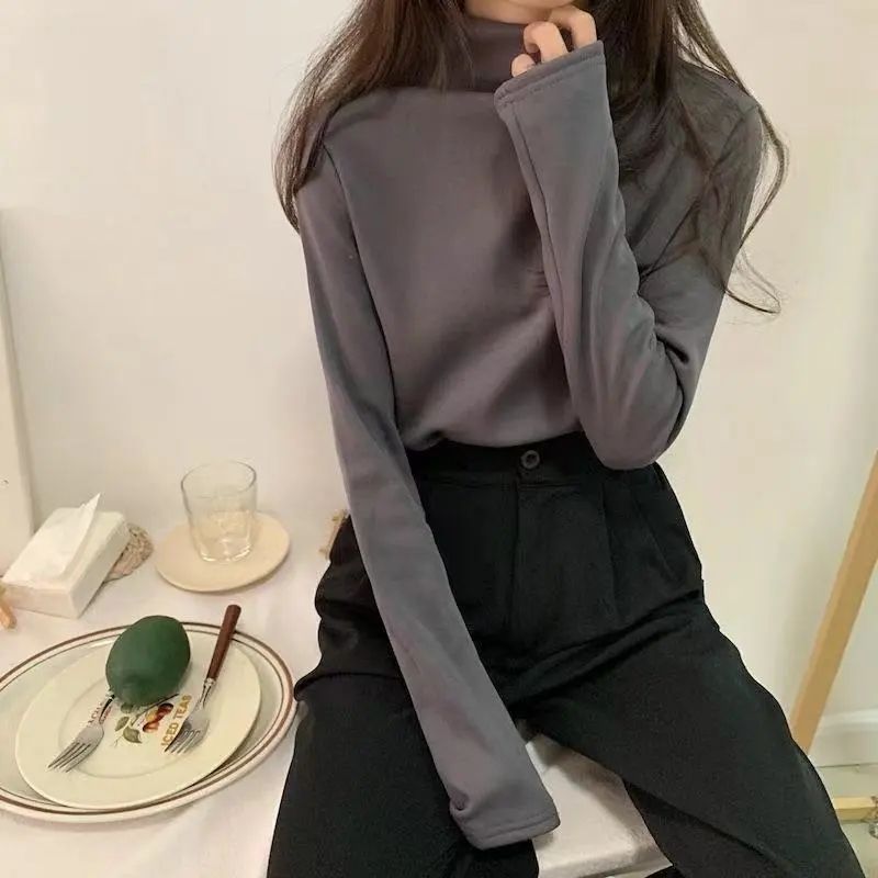 Picture of Double-sided velvet warm bottoming shirt women's autumn and winter Korean version of the latest half-high collar high-end slim-fit top trendy