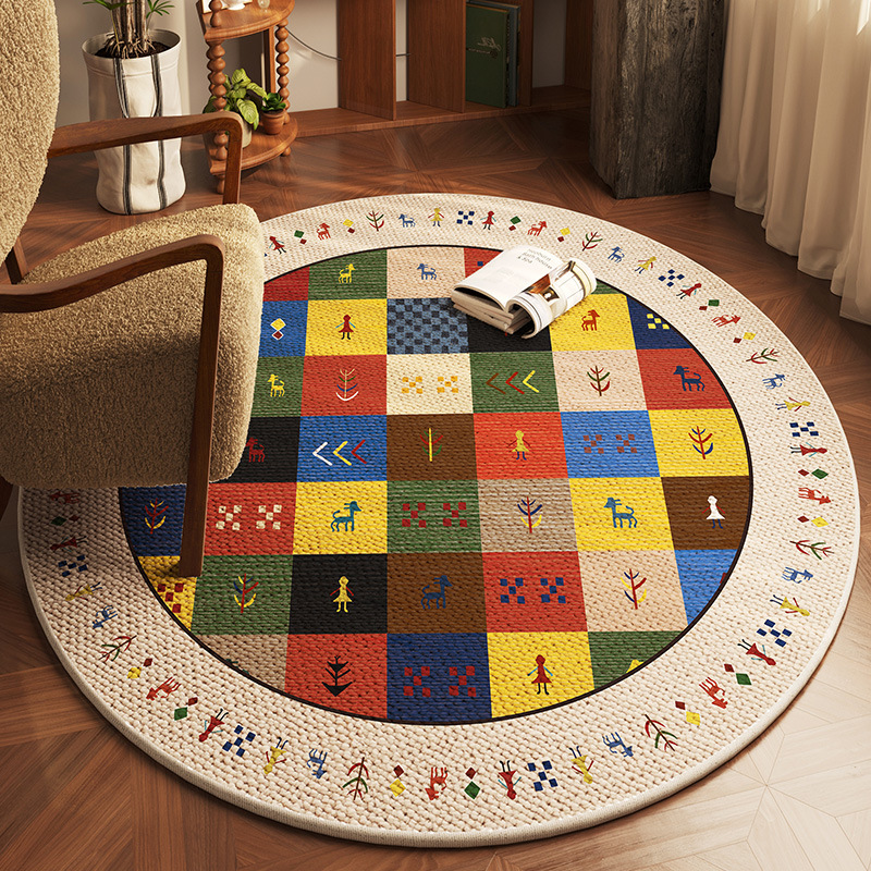 American Retro Round Living Room Carpet High-Level Children's Room Dressing Table Study Swivel Chair Computer Chair Non-Slip Floor Mat