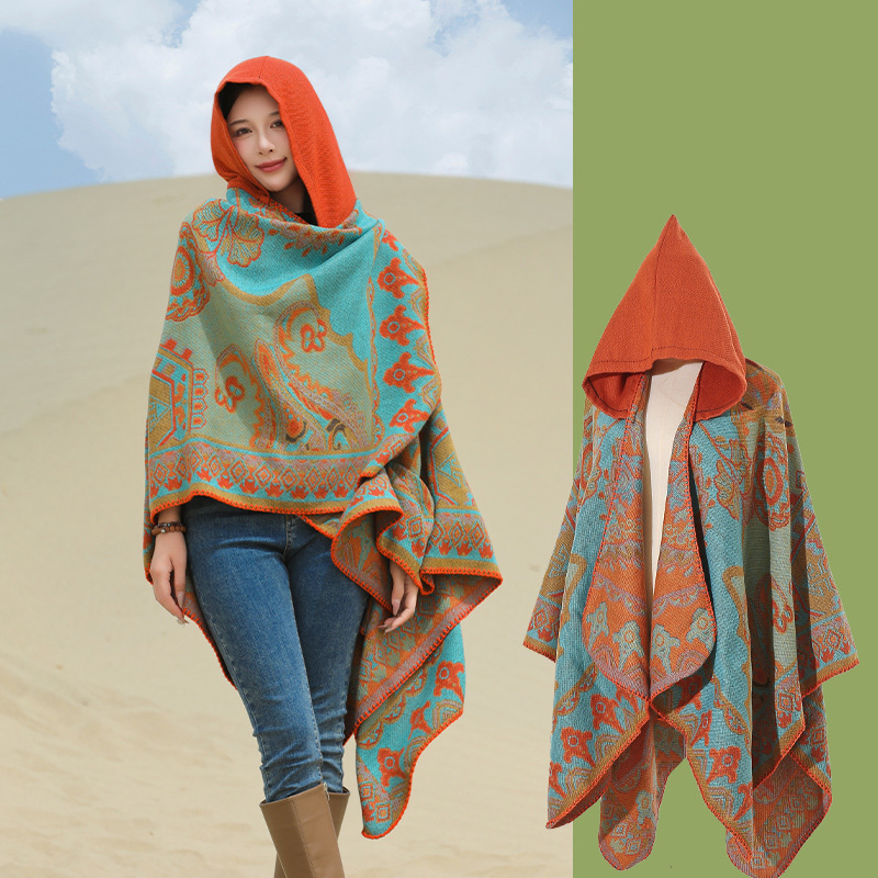 Picture of Ethnic Style Hooded Shawl Women's Yunnan Western Sichuan Travel Wear Costume Xinjiang Desert Photograph Outer Cape Cape