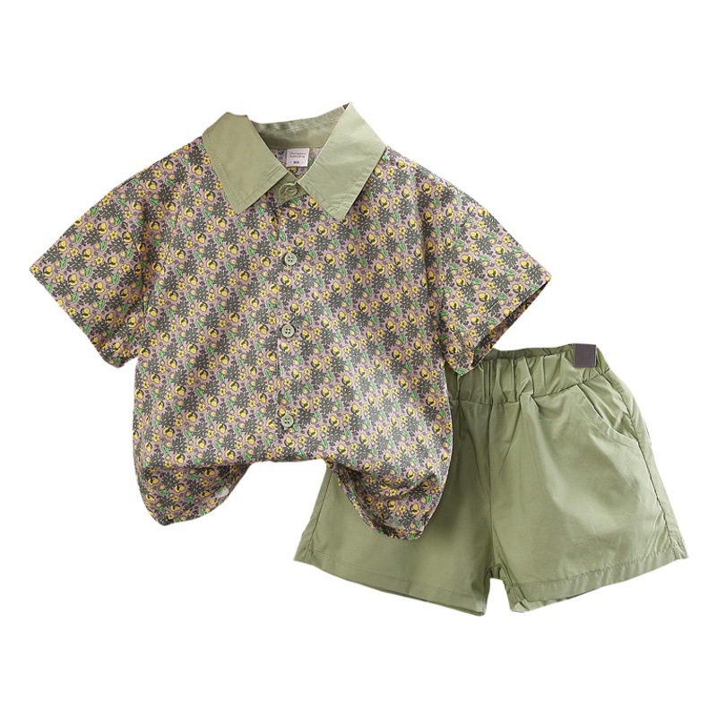 Boys and Girls summer new children's floral shirt floral suit Internet celebrity children's clothing baby sister and brother short sleeve two-piece suit fashion