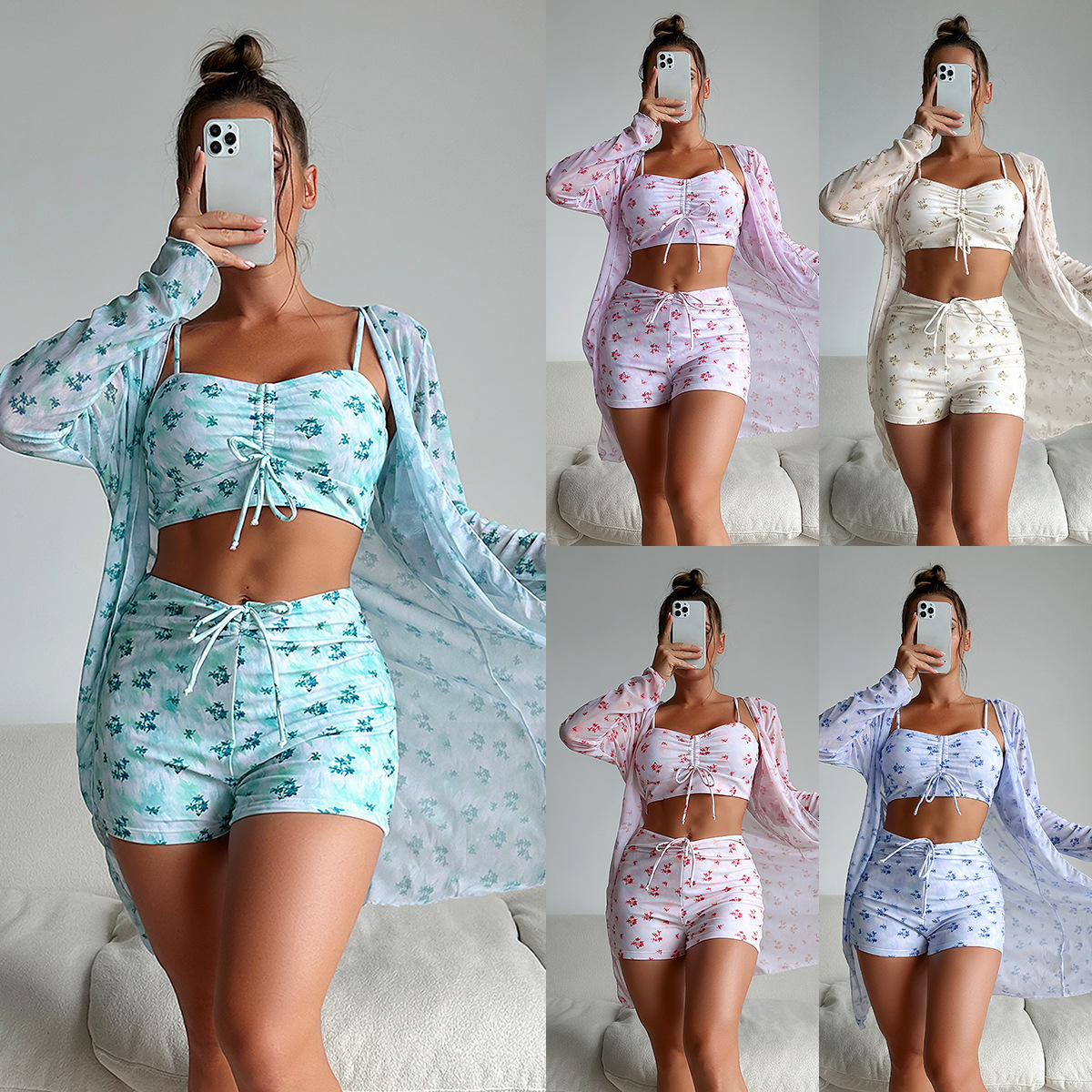 Mingwan 2024 New Multi-Color European and American Fashion Classy Sexy Printed Bikini Bikini Three-Piece Women's Swimsuit