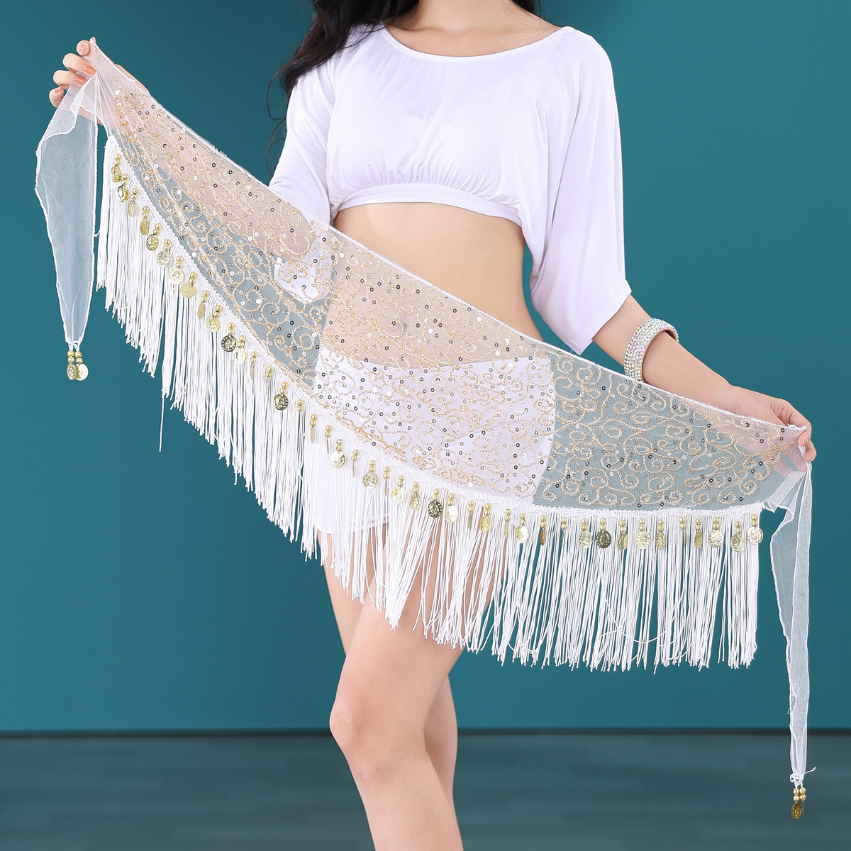 Picture of Belly Dance Waist Chain Women's Practice Clothes Hip Towel Beginner's Triangle Towel Bead Embroidered Tassel Belt Waist Seal Y1011