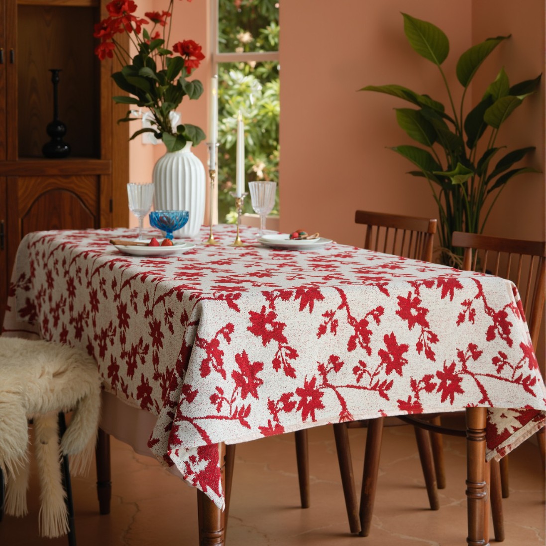 Imam Qiyun Rose Yarn-dyed Jacquard Wedding Table Cloth Oil Painting Thick Table Cloth Blue Flower Factory Outlet