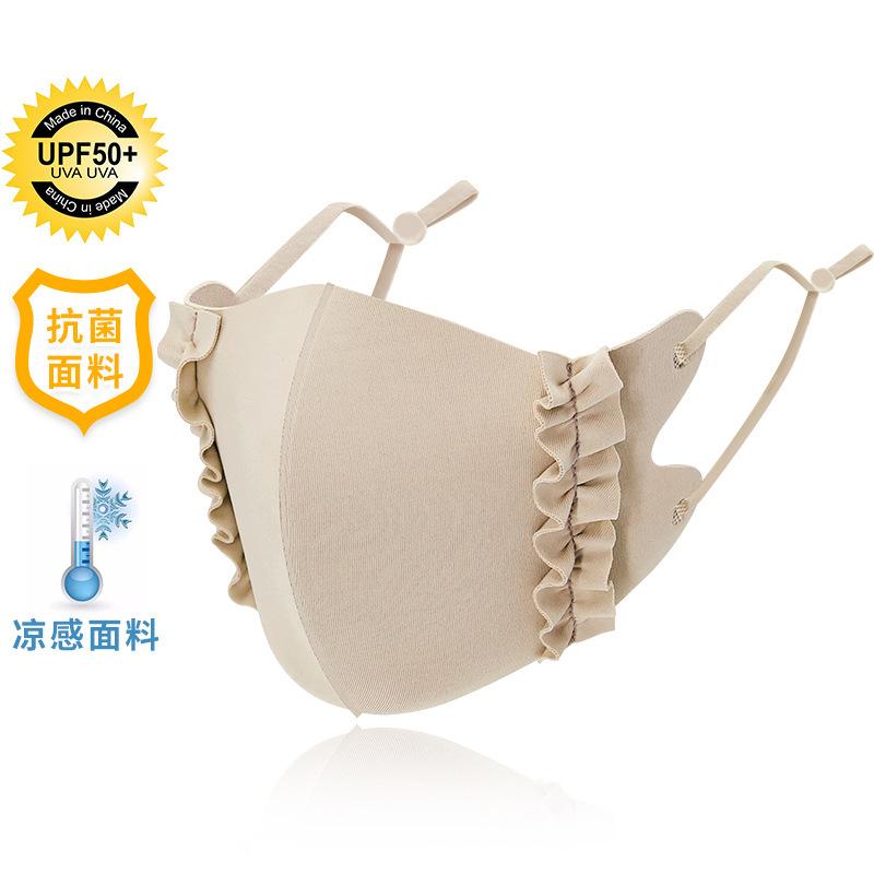 Picture of Ice Silk Wood ear edge three-dimensional adjustable cloth mask candy color thin cool sunscreen breathable mask 
