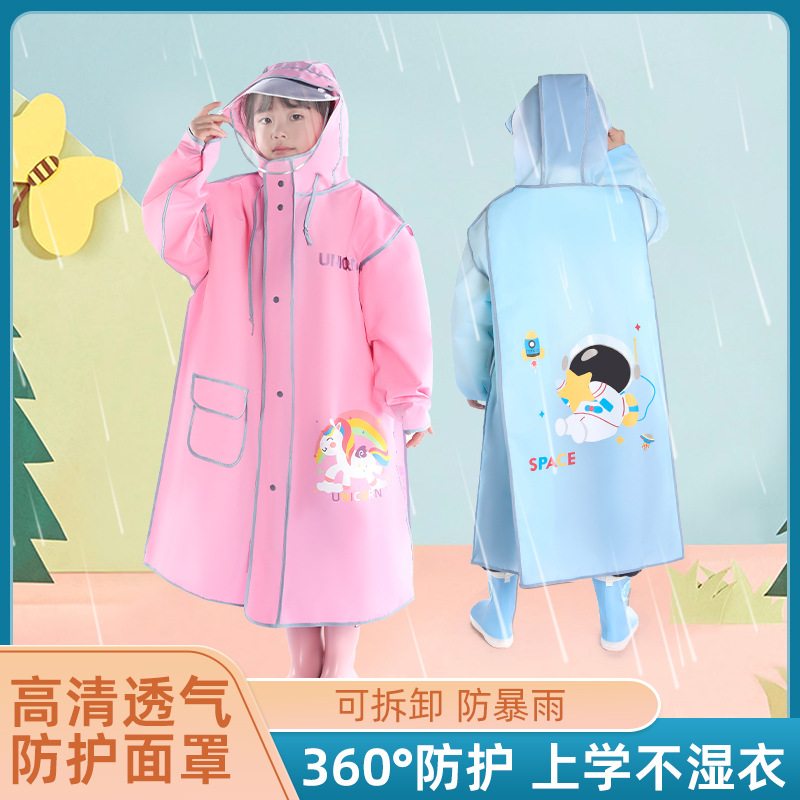 Picture of Children's Raincoat Kindergarten Baby Children Primary School Boys and Girls Raincoat with Schoolbag Double Brim Zipper Poncho