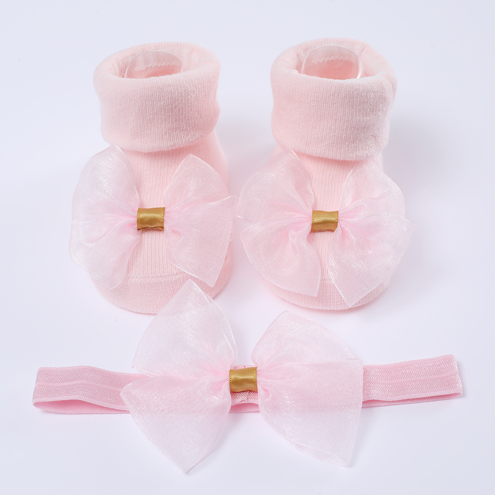 Picture of 2023 New Baby Headband + Socks Set Ribbed Bow Headband Baby Breathable Knitted Cotton Socks