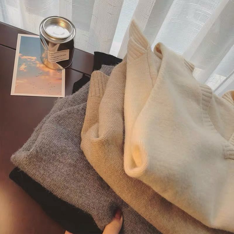 Picture of V-Neck Sweater Vest for Women, Korean Style Sleeveless Knitted Vest, Simple Preppy Style, Loose Outer Wear, Fashionable Vest