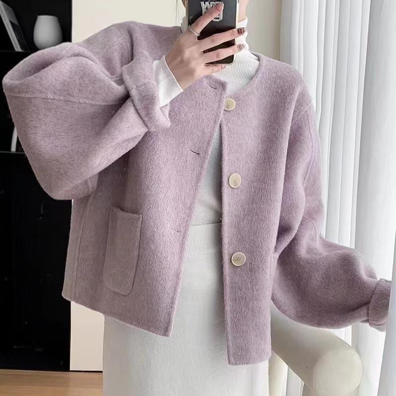 2024 autumn and winter new double-sided woolen short fashion pink casual suit skirt small fragrant wind coat