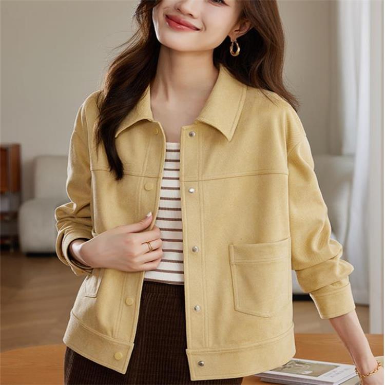 Soft Waxy Suede Lapel Jacket Women's Autumn and Winter New This Year's Popular Short Biker Jacket Top