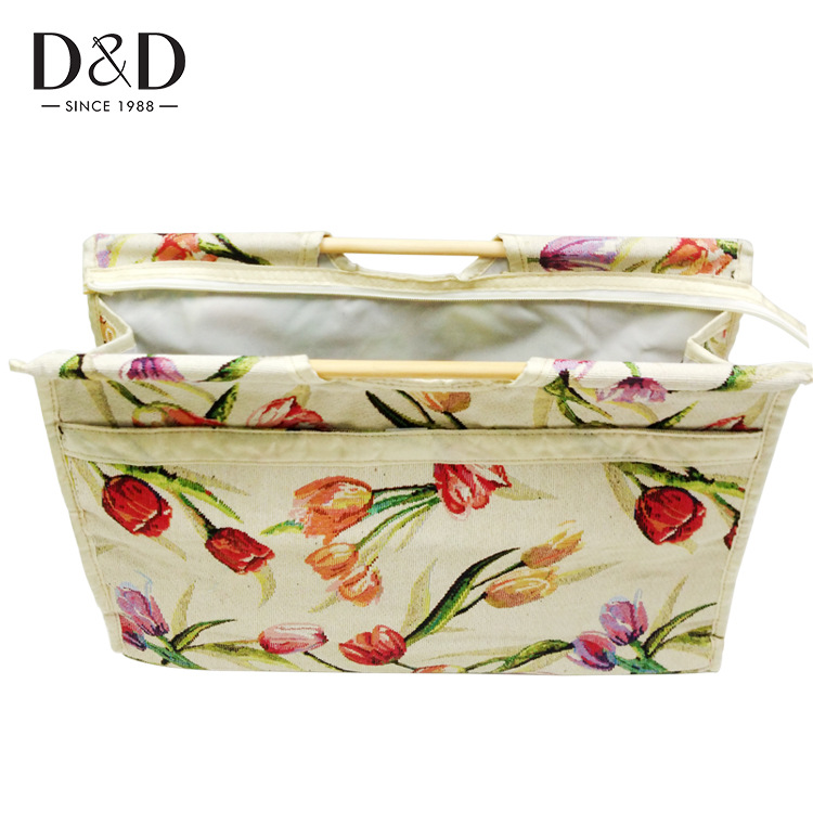 Picture of Cross-Border New Product Knitting Needle Bag Storage Bag with Wooden Handle, European-Style Jacquard Fabric Suitable for Knitting Sweaters, Yarn Balls, and Needlework