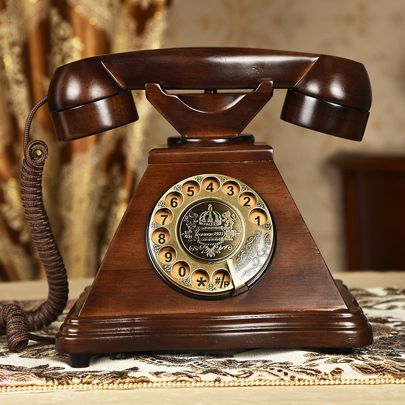 Picture of Solid Wood Antique Telephone Wired Fixed Home Landline Office European Antique Creative Rotary Dial Retro Telephone
