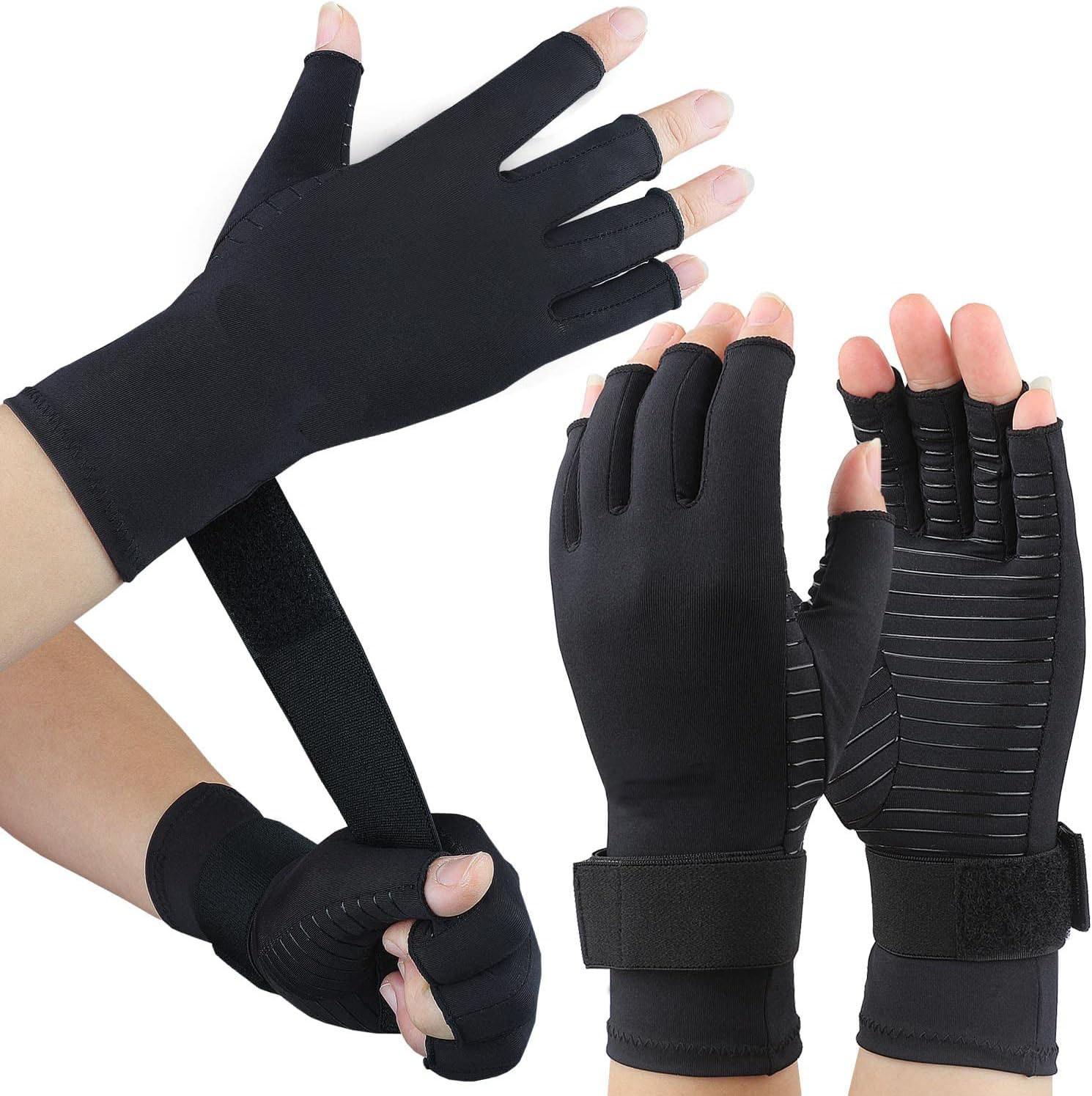 Copper Fiber Copper Ion Pressure Strap Outdoor Sports Elastic Fitness Riding Non-slip Half Finger Joint Training Gloves