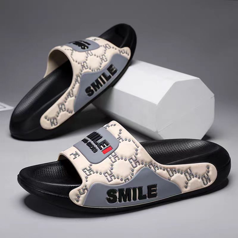 Summer Slippers Men's Outer Wear 2024 New Beach Sports One-word Thick-soled Home Slippers for Men