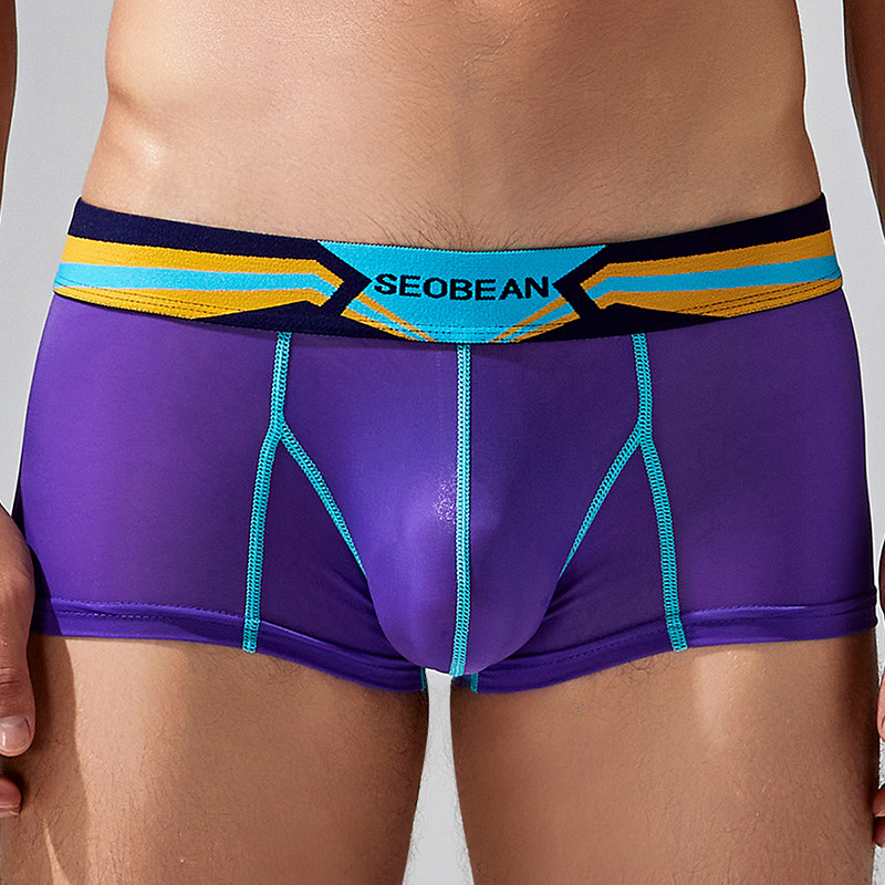 SEOBEAN Xibin hot sale men's underwear boxers Ice Silk ultra-thin printed pants low waist sexy design