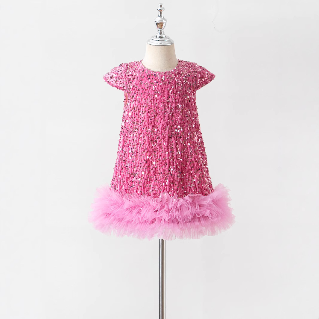 Girls Skirt New Princess Skirt 2024 Christmas Party Sequin Vest Skirt Baby One Year Old Dress