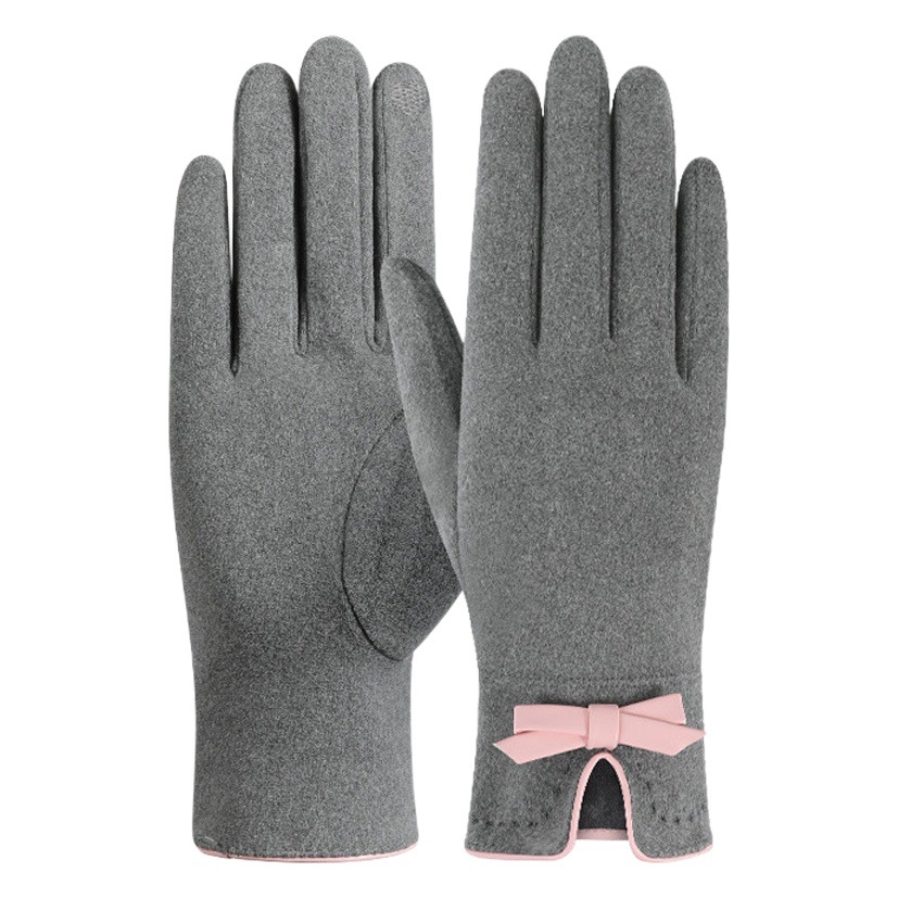 De-velvet gloves women's cute warm winter cycling touch screen fleece-lined slim bow student gloves wholesale DY28