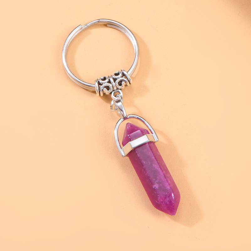 Geometric Mixed color crystal pendant alloy keychain Crystal hexagonal column keychain with hook pants mouth ornaments