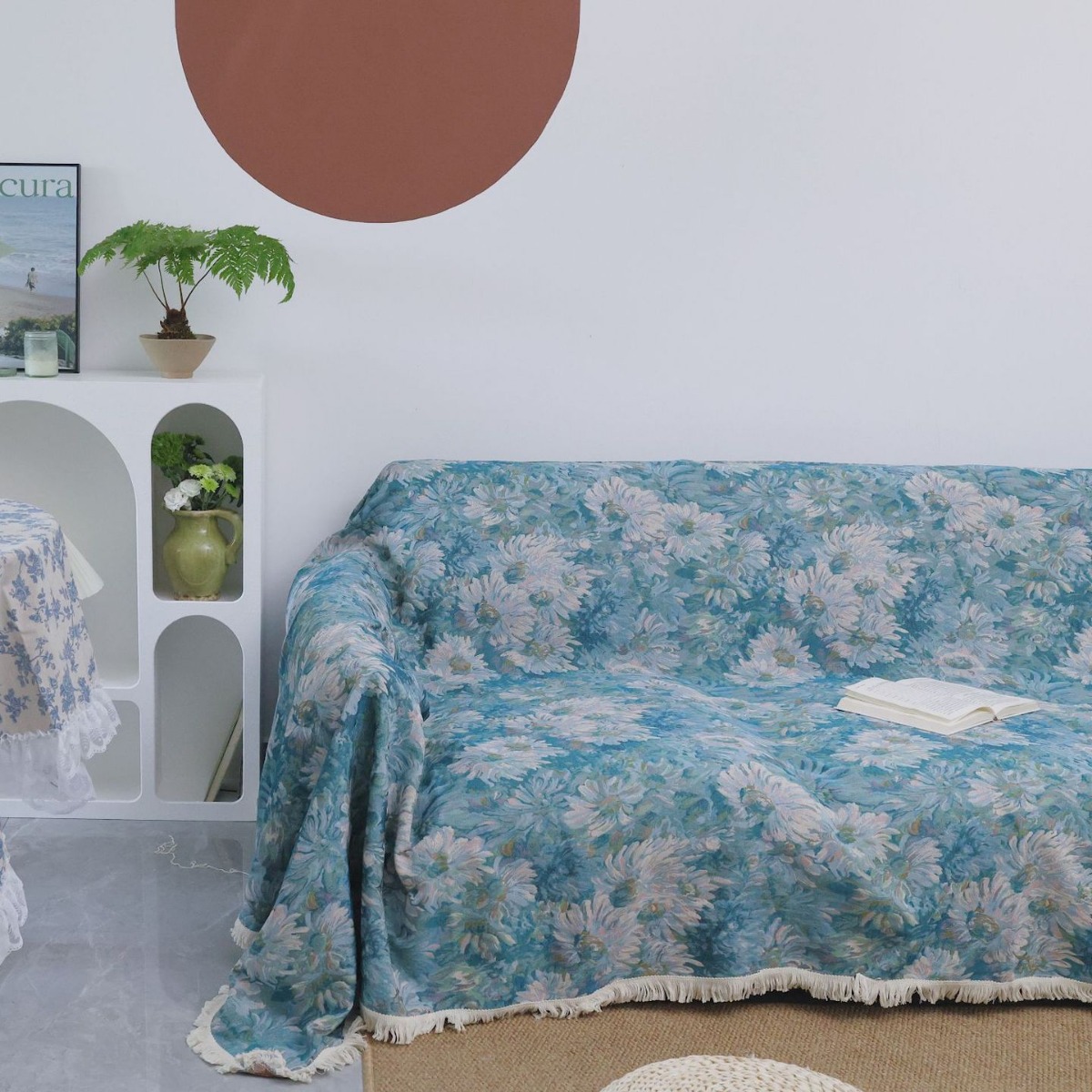 A generation of retro Monet sofa towel full cover one piece of non-slip cotton and linen sofa cover universal full cover cloth
