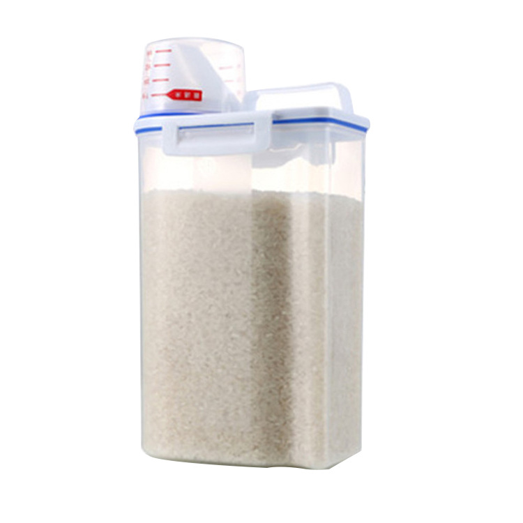 Picture of Grain Storage Container with Measuring Cup, Plastic Sealed Bucket for Kitchen, Moisture-Proof and Insect-Proof Rice Storage Container, Sealed Storage