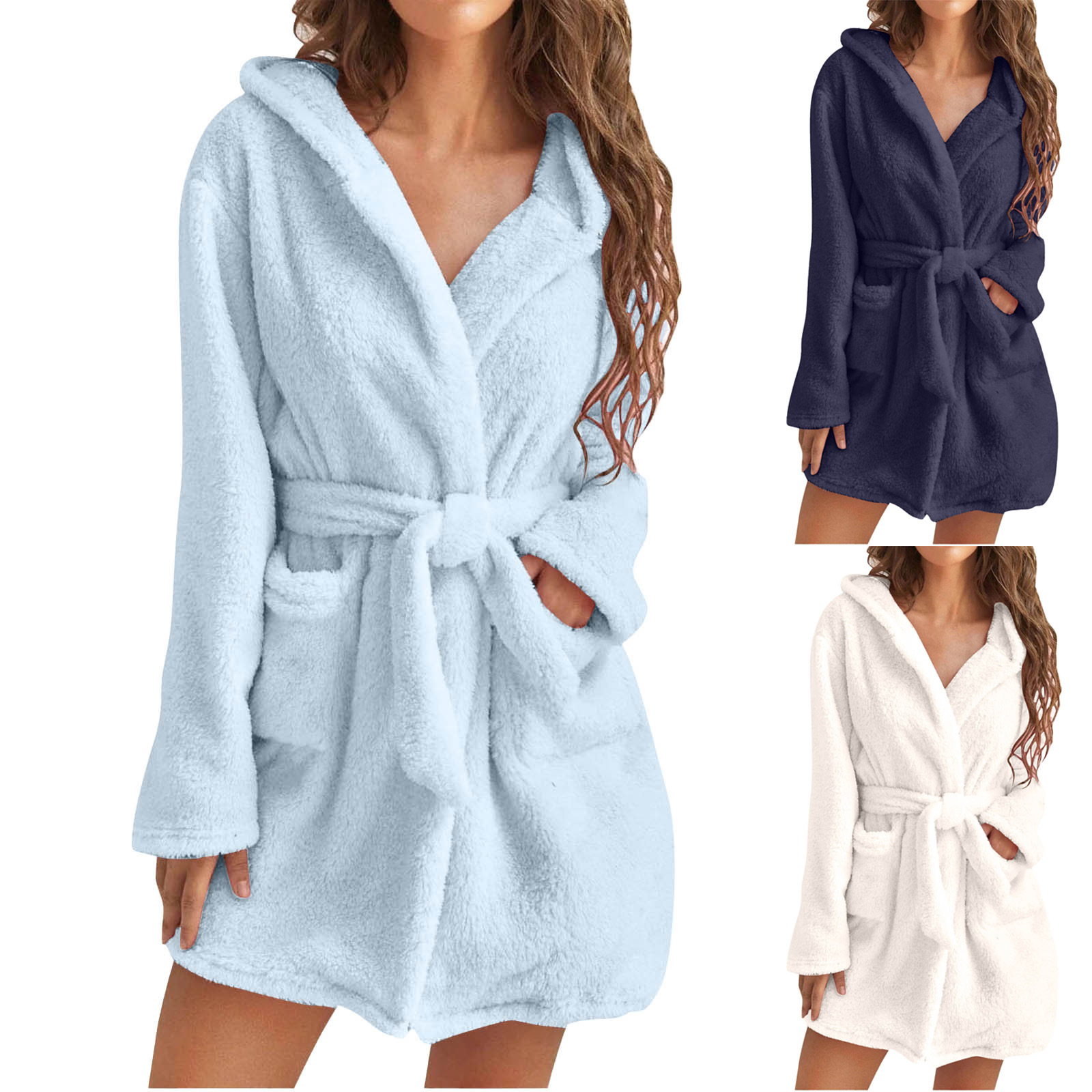 Cross-border hot sale 2024 Amazon ebay European and American Foreign trade plush home solid color hooded warm pajamas bathrobe for women