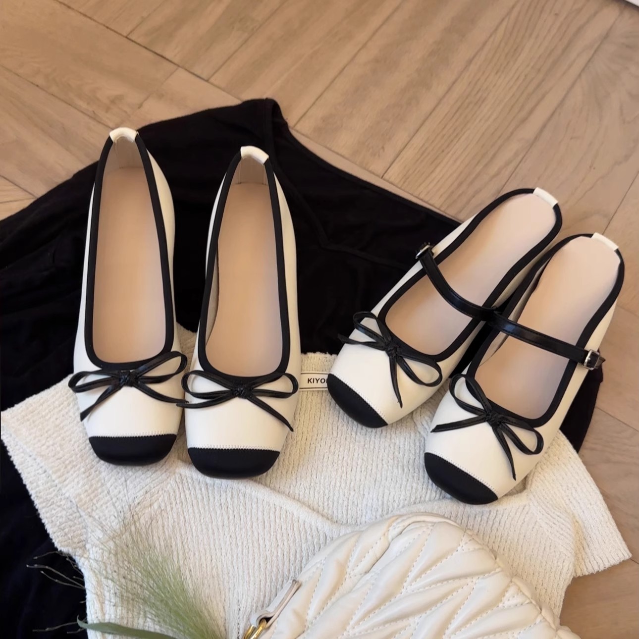 in stock French Style Height Increase 4CM Casual All-match Bow Shallow Mouth Mary Jane Ballet Half-tow Single-layer Shoes for Women