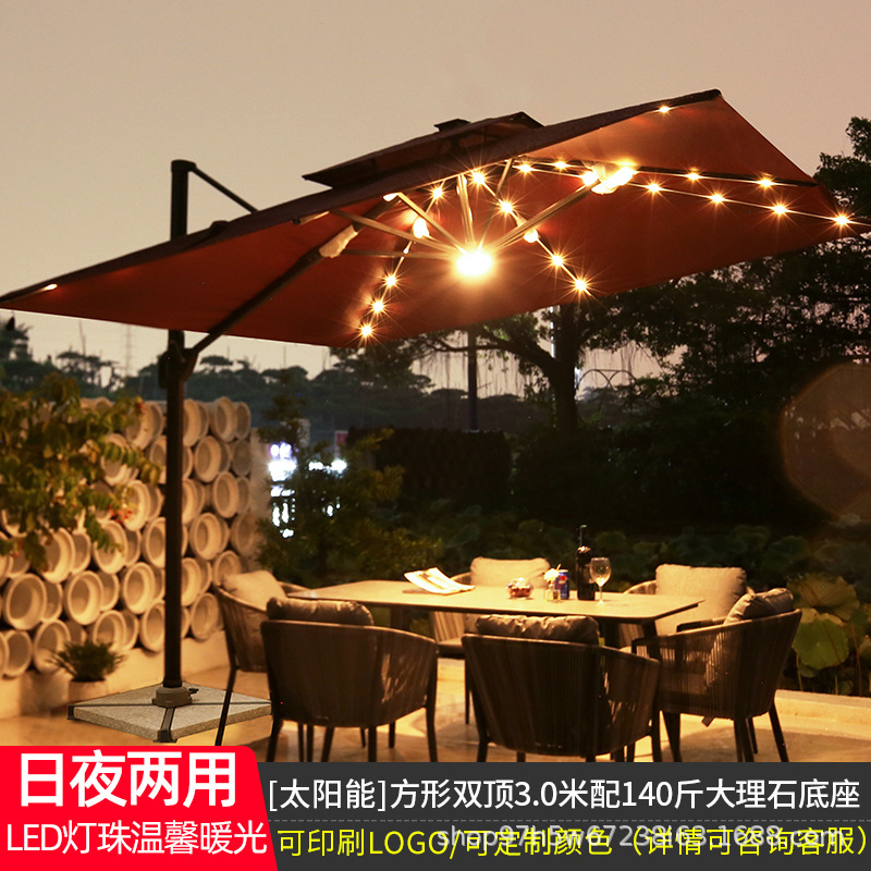 Picture of Large Garden Roman Umbrella Outdoor Parasol with Light Four-Corner Umbrella Courtyard Rooftop Outdoor Commercial Stall Advertising Umbrella