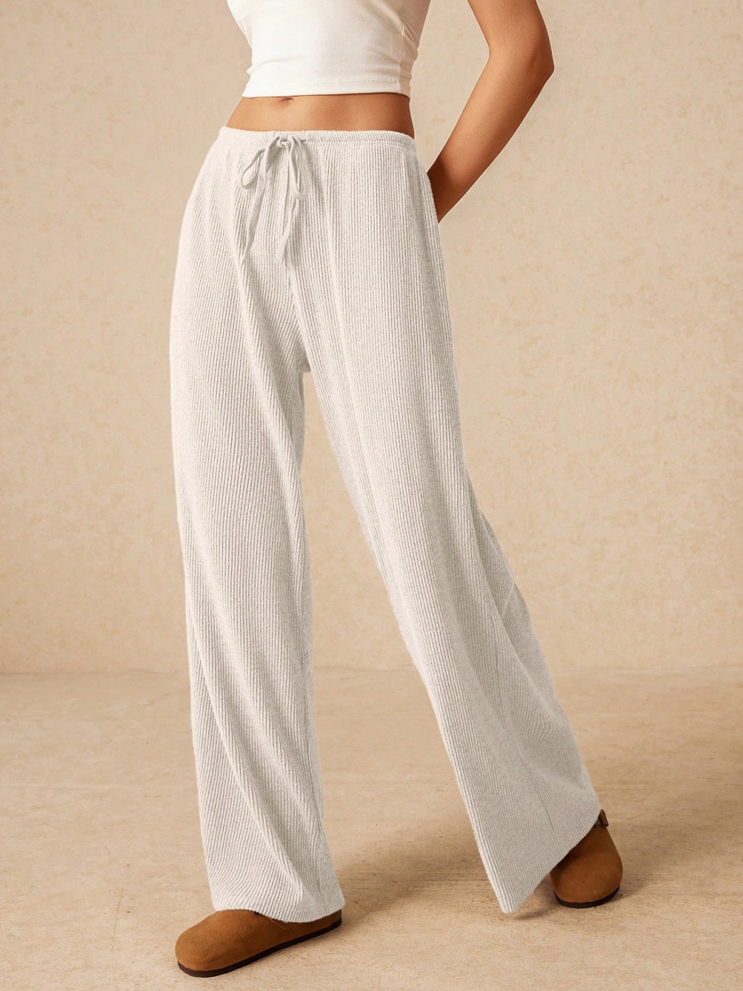 Picture of in stock Europe and the United States cross-border solid color high waist fashion pants, Amazon fashion lace-up straight wide leg pants