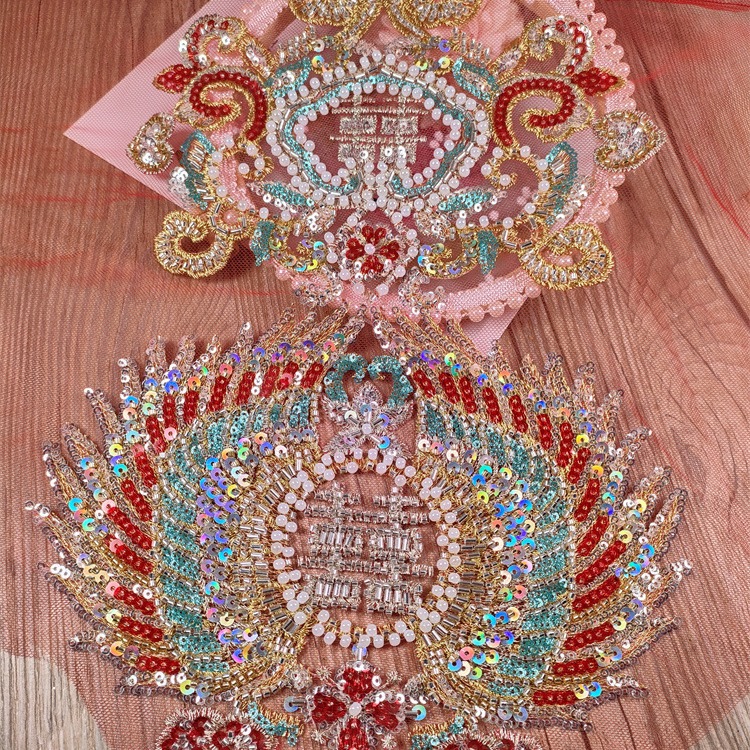 Big Red Embroidered Sequins Lace Cloth Sticker Embroidered Lace Flower Clothing Accessories Xiuhe Dress Flower Clothes Decoration