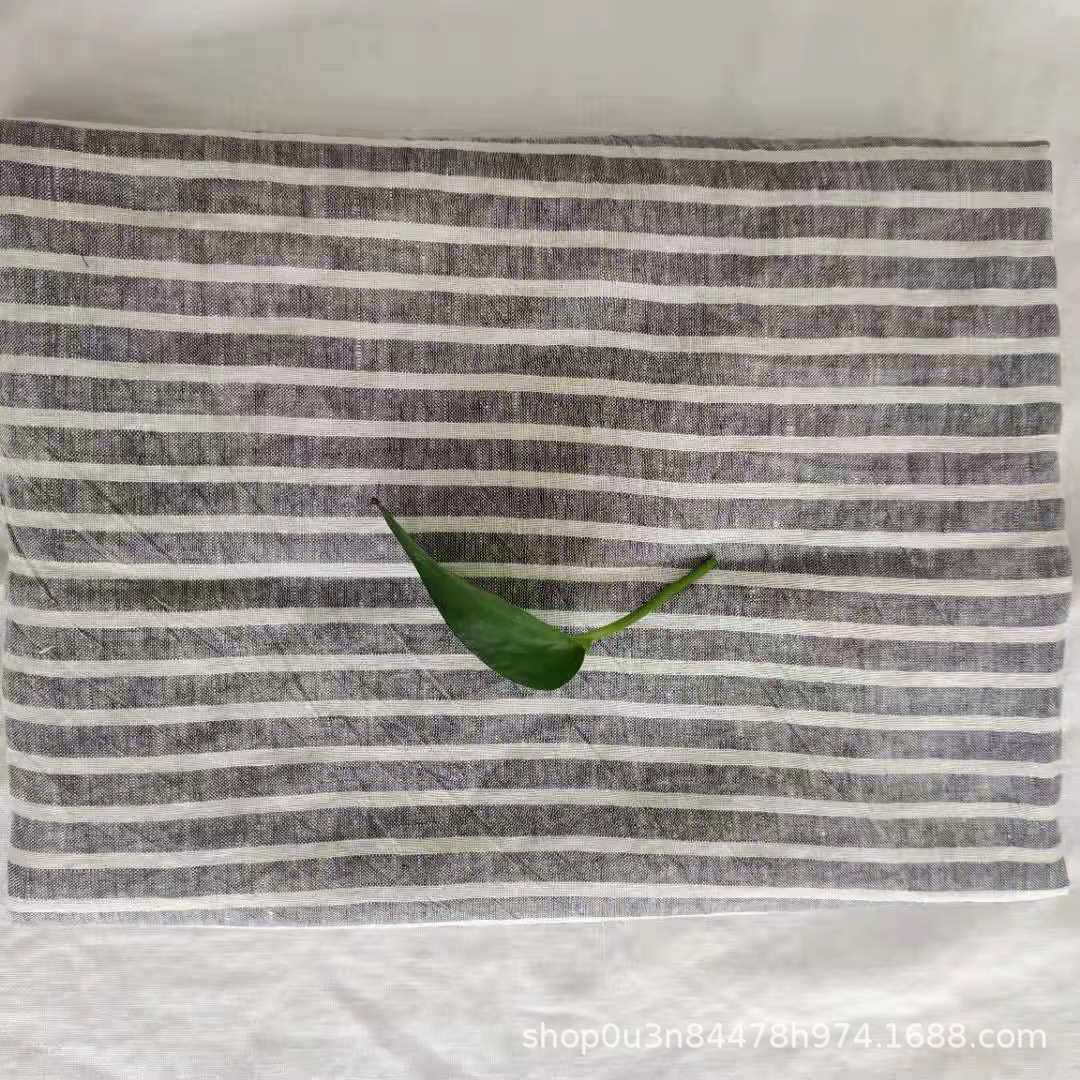 Picture of Denim Blue Pure linen Wide Stripesd Enzyme Face Wash, 100% linen curtain fabric