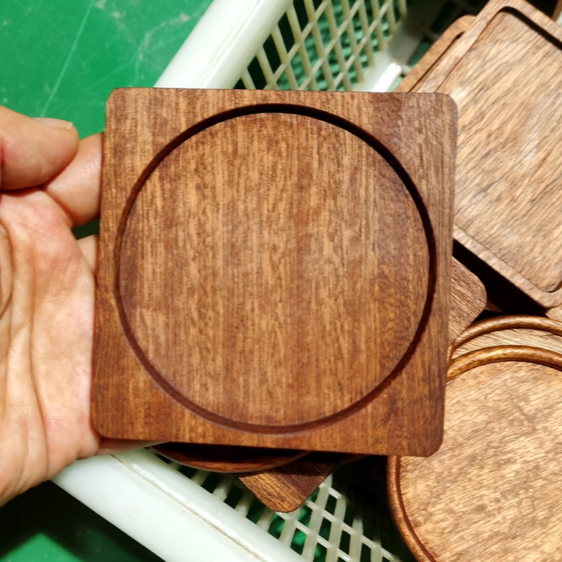 Picture of Creative Wooden Coaster Logo Engraved Fixed Wooden Tea Tray Cup Holder Tea Mat Wooden Tea Holder Japanese Heat Insulation Mat
