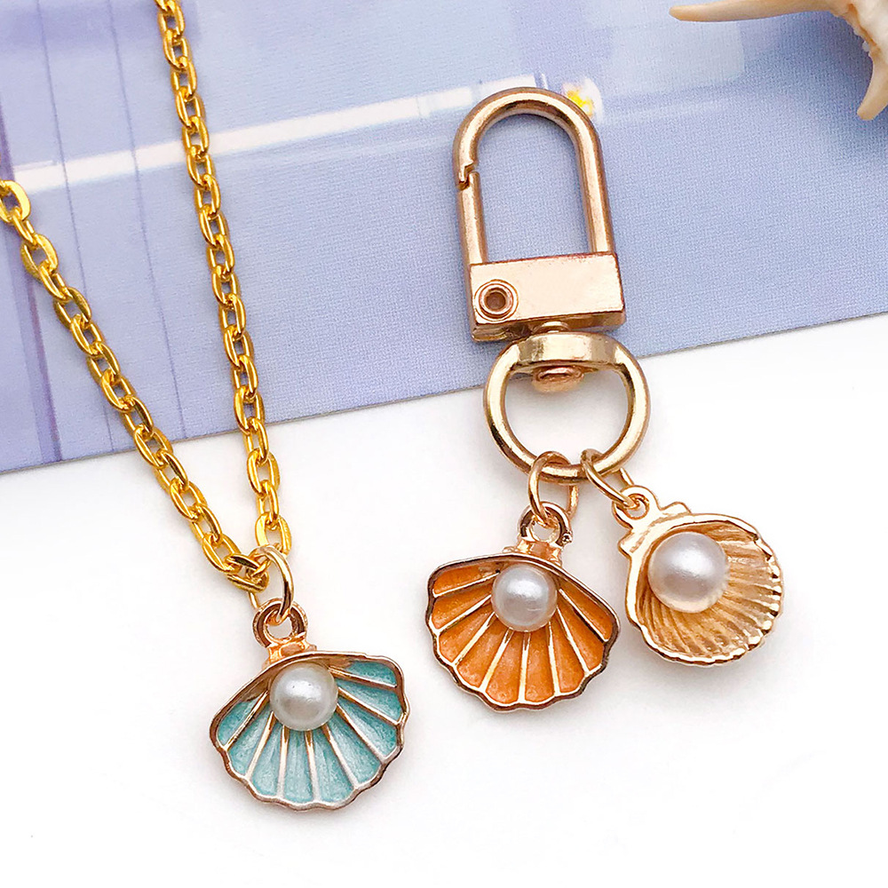 Picture of Ocean Pearl Shell Scallop Oil Dropping Alloy Accessories DIY Earrings Pendant Keychain Pendant