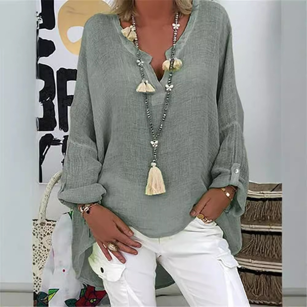 AliExpress Amazon European and American new solid color long sleeve top