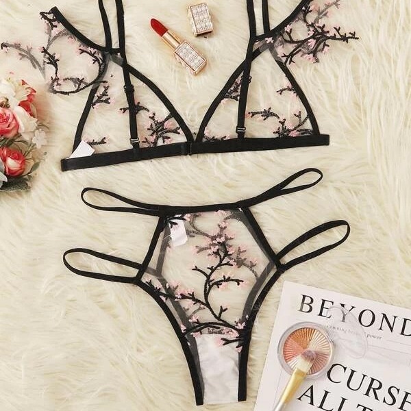 Sexy transparent bra suit light mesh see-through wireless triangle cup underwear ultra-thin small bra