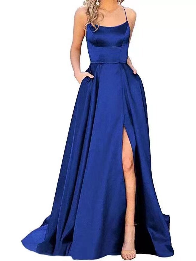 Picture of 2023 Amazon European and American cross-border new bridesmaid dress long dress small tail strap solid color banquet evening dress