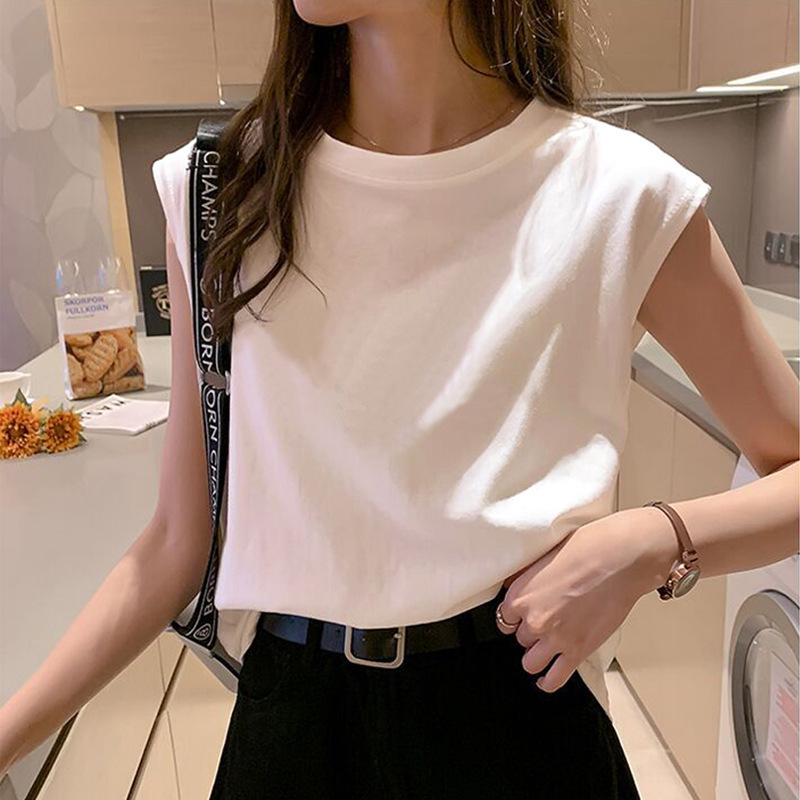 Right-Angle Shoulder T-Shirt Women's Bottoming Vest Sleeveless Loose Elegant Work Clothing I-Shaped Vest Pure Color Camisole Summer