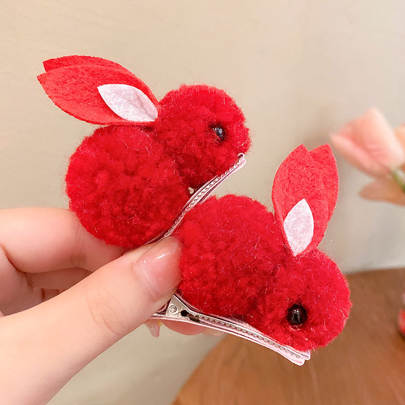Picture of Children's Hairpin Girl Cute Super Cute Three-dimensional Rabbit Plush Hairpin Girl's Hair Hair Accessories for Autumn and Winter