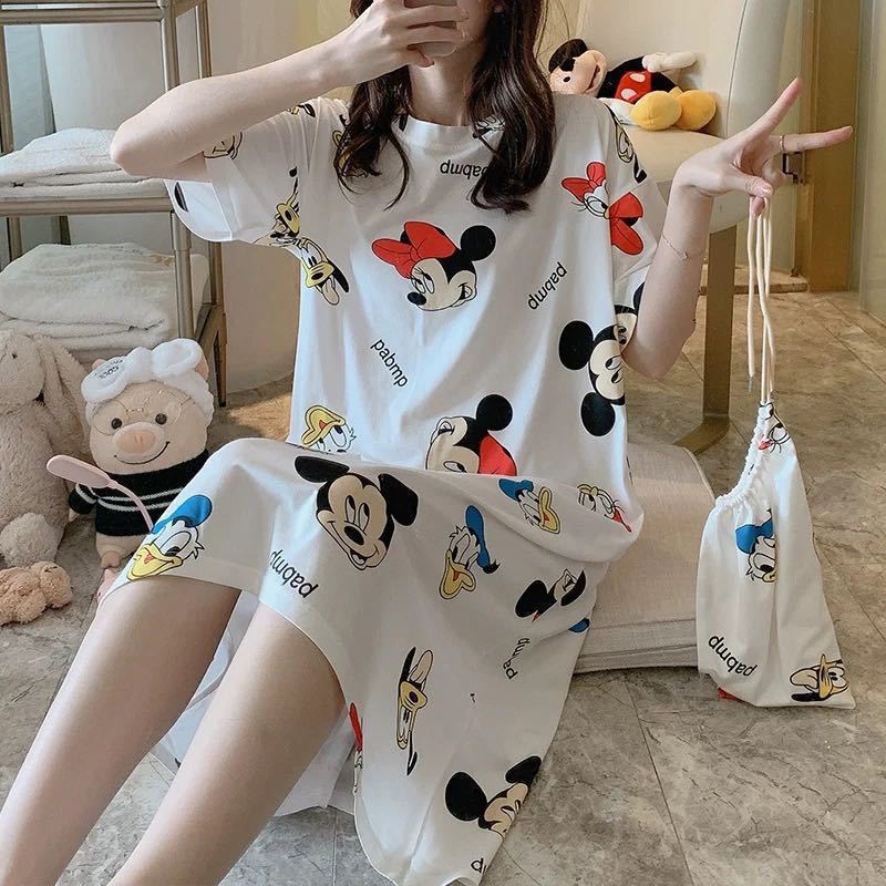 Picture of Pajamas for Women, Summer Korean Style, Women's Summer Nightgown, Short-Sleeved Women's Summer Home Wear Set, Student Plus Size Milk Silk