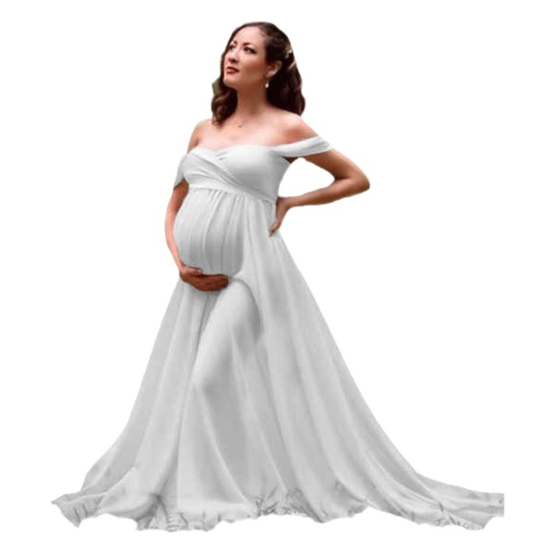Cross-Border Hot Selling Aliexpress Supply Plus Size Maternity One-Shoulder Dress Gauze Fat Sister Small Bridesmaid Dress