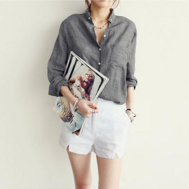 Picture of 2021 collar single row multi-button spot new Korean style all-match college style Harajuku shirt long sleeve cotton linen shirt