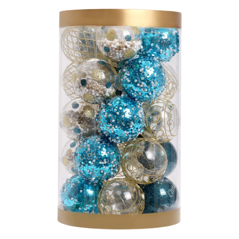Cross-border New Christmas Decorations Blue Gold Boutique PET Painted Christmas Ball Set Christmas Tree Decorative Ball